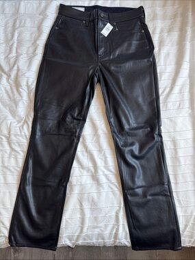 GAP Black Leather-Look Straight Leg Pants